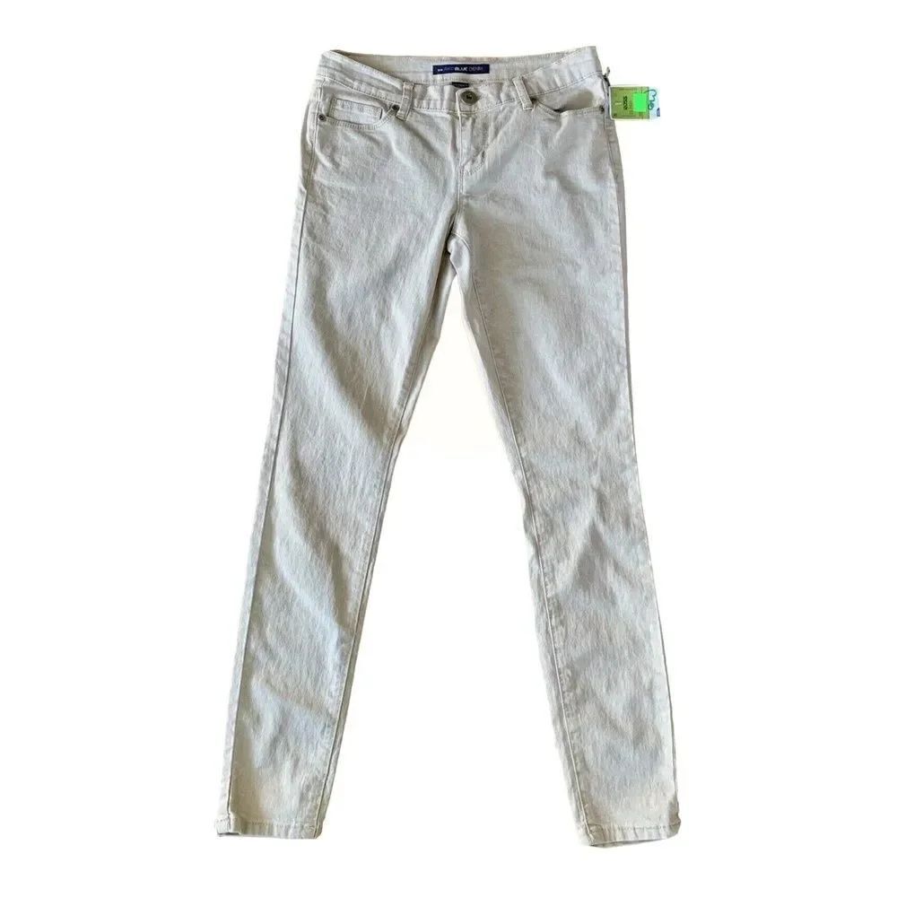 Red Blue Denim Womens Skinny Jeans Beige Solid Mid Rise Pockets 3/4 New
